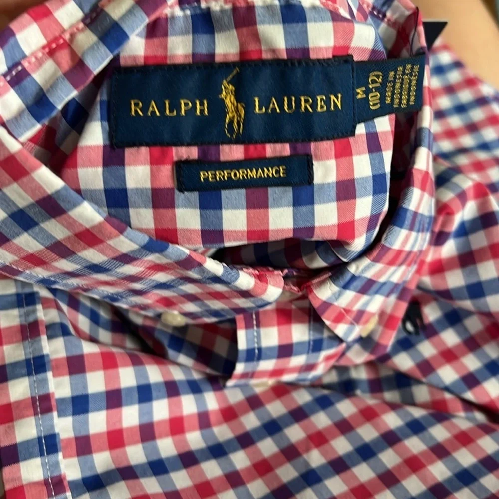 Ralph Lauren boys long sleeved performance Oxford shirt red & blue gingham M&L